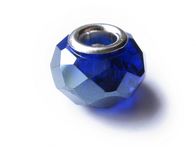 European Bead geschliffener Glasrondelle kobaltblau mit Glanz-Effekt