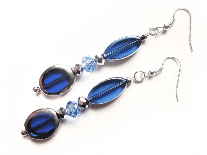 Blaue Ohrhänger lange Ohrringe aus Kristallglas - Glasschmuck
