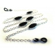 maxmuc Silberfarbene Brillenkette mit schwarzen ovalen Glasperlen
