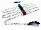 maxmuc Silberfarbene Brillenkette mit Metallperlen und buntem Glas
