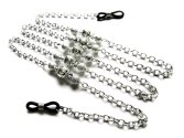 maxmuc Silberfarbene Brillenkette mit Metall und transparenten Glasperlen