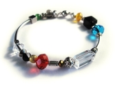 Armreif mit bunten Glasperlen und Metallspacern UNIKAT - bunter Glasschmuck