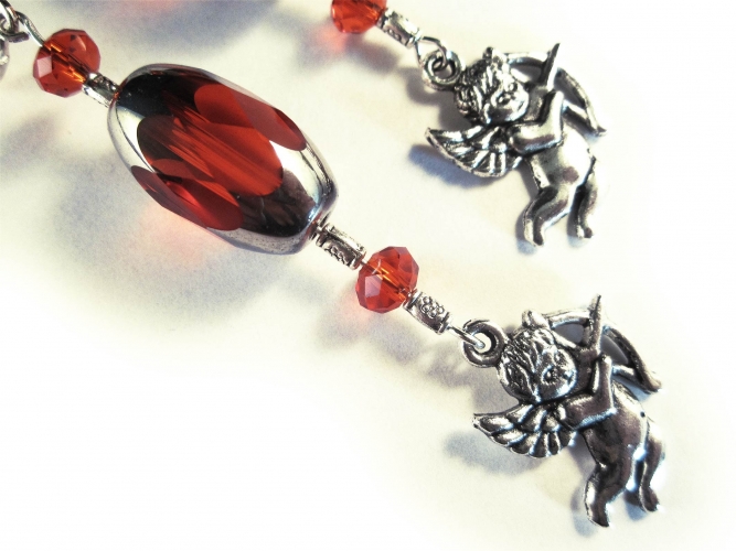 Rote Ohrringe &#039;Rotes Engelchen&#039; lange rot-silber Ohrringe mit Engelsanhänger