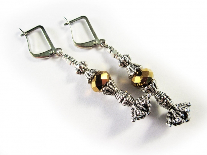 Silber gold Ohrhänger Ohrringe aus geschliffenem Kristallglas und Tibetsilber