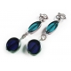 Lange türkis blaue Ohrclips Ohrhänger aus Kristallglas mit Silberrahmen