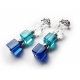 Blau silberfarbene Ohrhänger / Ohrclips aus Glas und Metallperlen