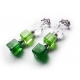 Mitellange grün silber Ohrclips aus Kristallglas und Metallperlen