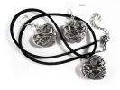 Silber Trachtenherz an schwarzem Halsband und Ohrringe Schmuckset - Trachtenschmuck Dirndlschmuck