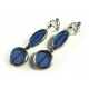 Blaue Ohrhänger / Ohrclips aus Glas mit silberfarbenem Rand