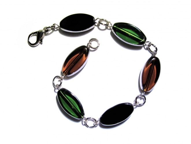 Schwarz braun grünes Armband / Armkette mit Kristallglasperlen mit Silberrand - Glasschmuck