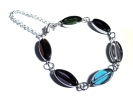 Buntes Armband / Armkette mit Kristallglasperlen mit Silberrand - Glasschmuck